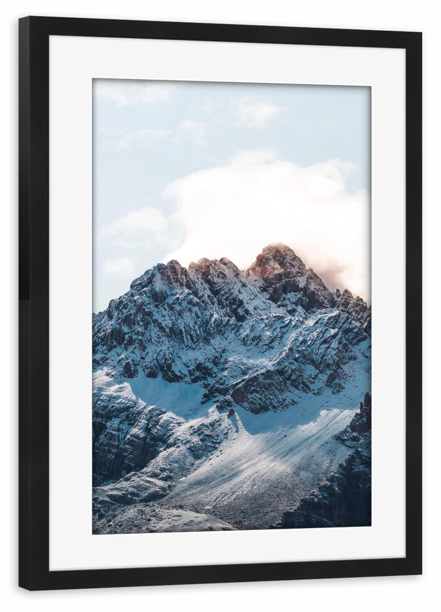 Poster mit Rahmen schwarz "Dolomiten im Winterkleid" artboxONE - Natur
