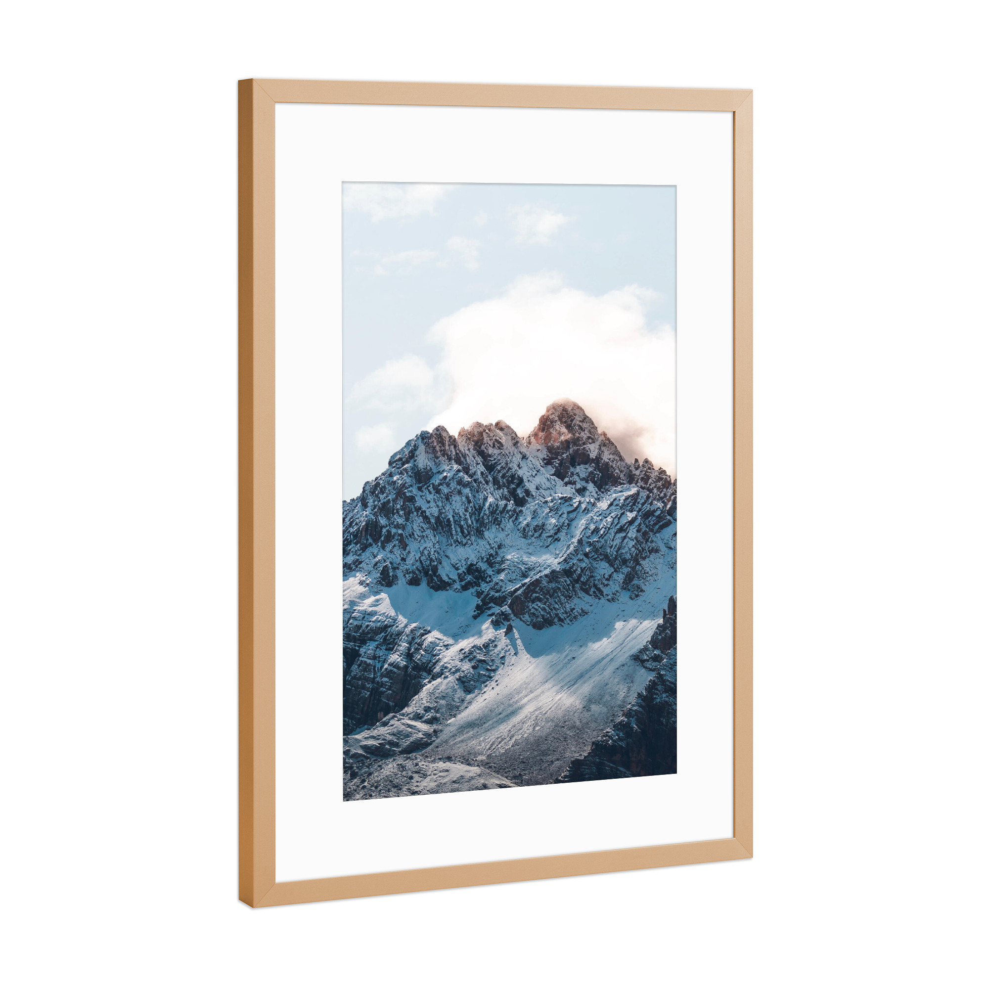 Poster mit Rahmen Kupfer "Dolomiten im Winterkleid" artboxONE - Natur