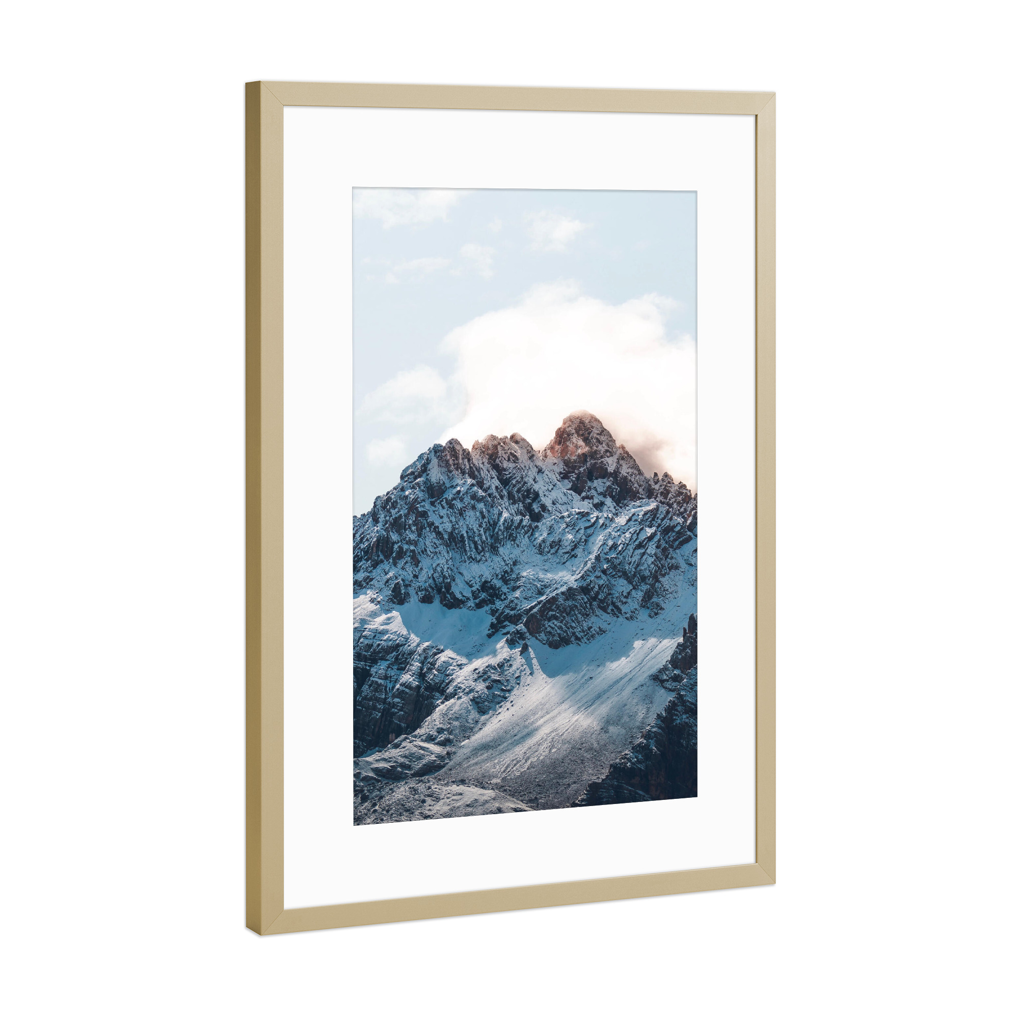 Poster mit Rahmen Gold "Dolomiten im Winterkleid" artboxONE - Natur