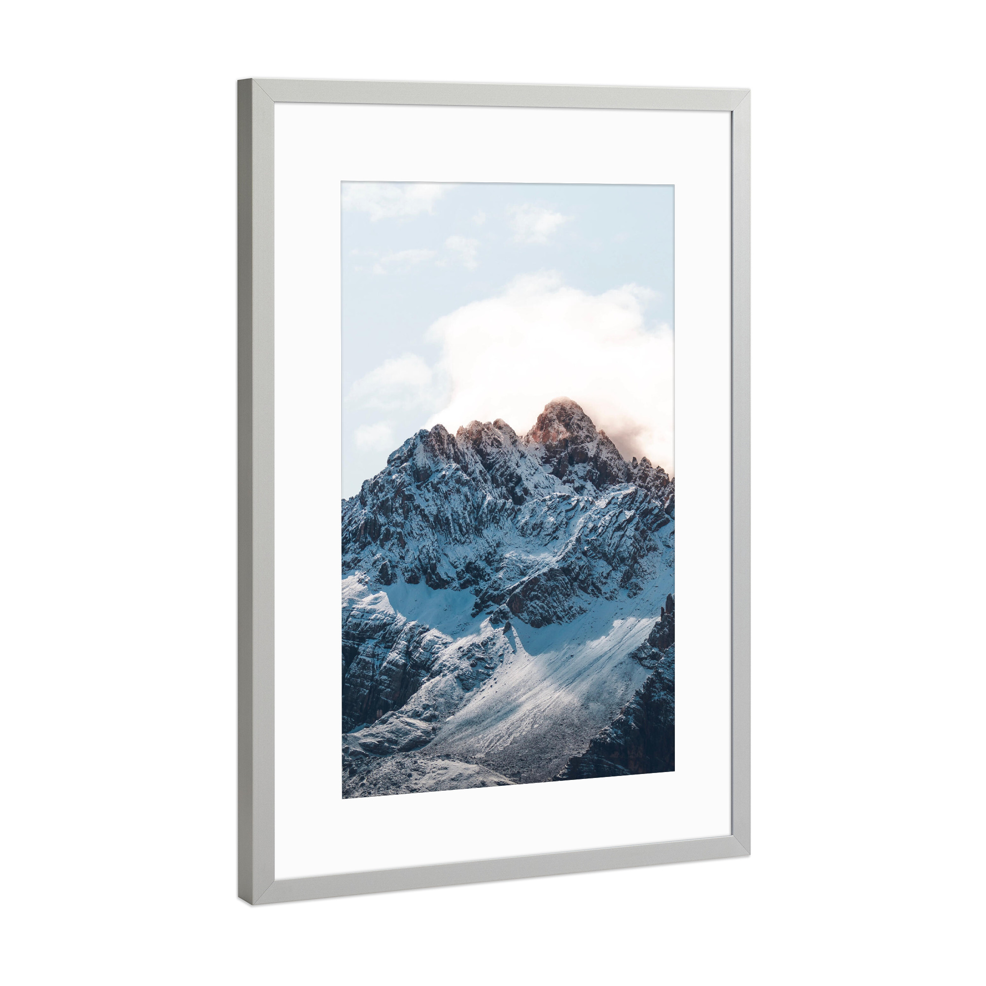 Poster mit Rahmen Silber "Dolomiten im Winterkleid" artboxONE - Natur