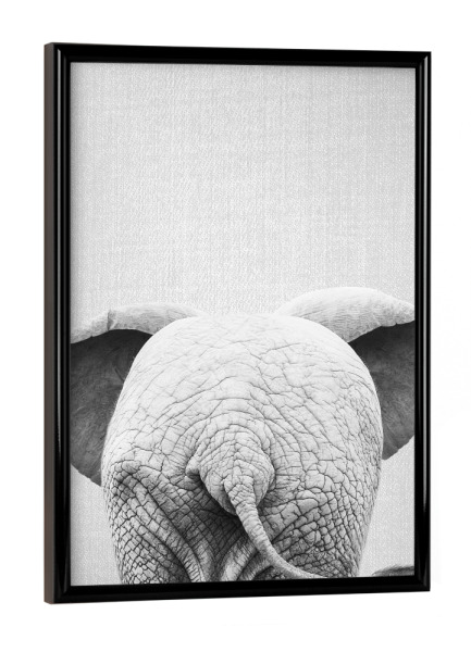 Poster mit schwarzem Rahmen "Baby Elephant Tail - Black & White" artboxONE - Natur,Für Kinder,Tiere,Reise / Afrika,Lustig