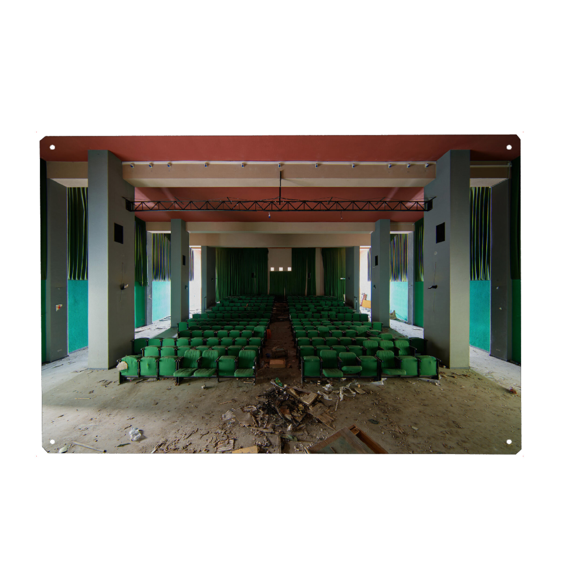 Holzbild "Green Seats" artboxONE - Architektur - Urbex,Abandoned,Decay,Allgäu,Verlassene orte,Lost places,Ue,Kino,Theater,Chairs,Verlassen,Cinema