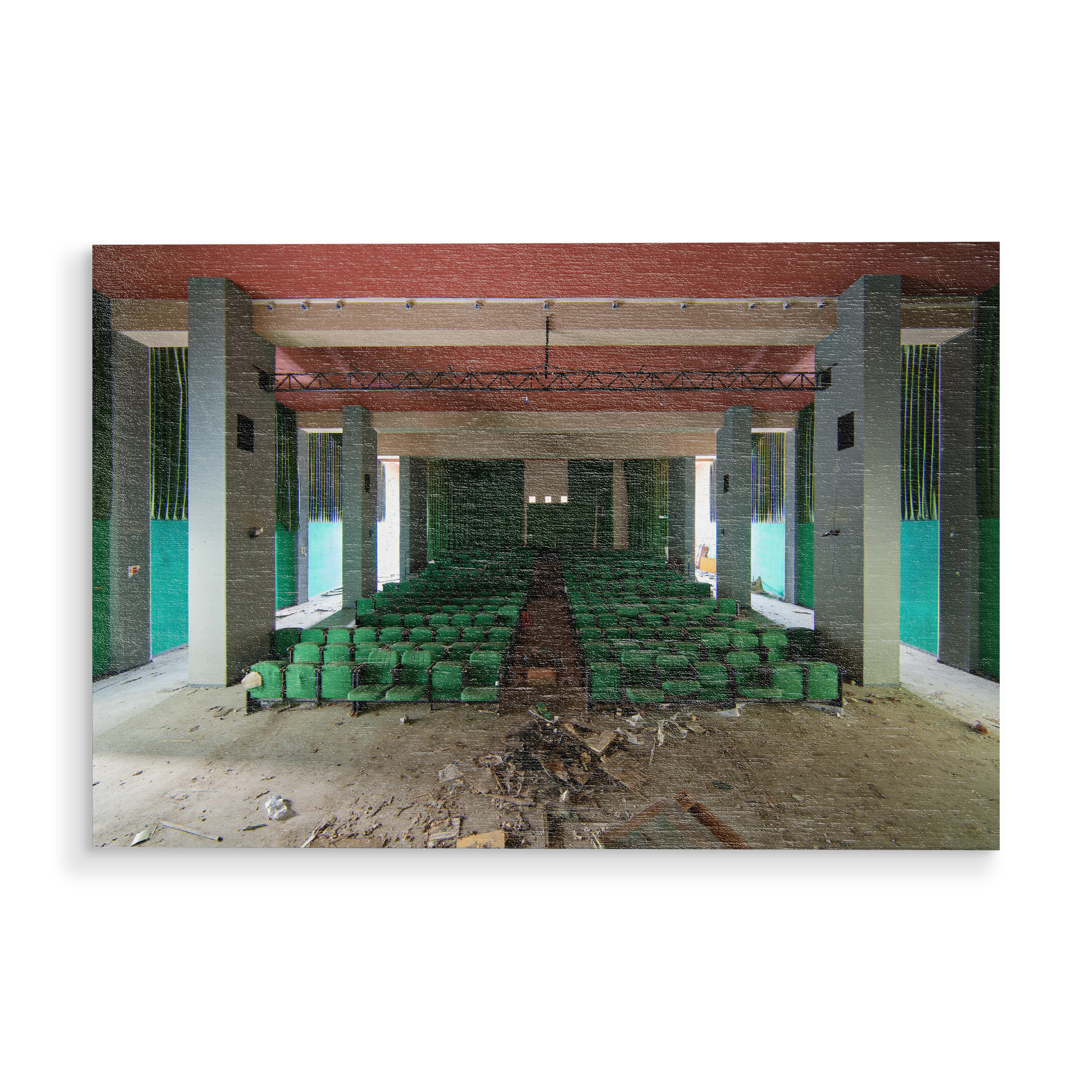 Holzbild "Green Seats" artboxONE - Architektur - Urbex,Abandoned,Decay,Allgäu,Verlassene orte,Lost places,Ue,Kino,Theater,Chairs,Verlassen,Cinema