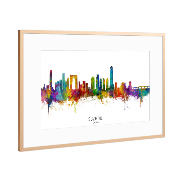 Poster mit Rahmen Kupfer "Suzhou China Skyline txt" artboxONE - Städte