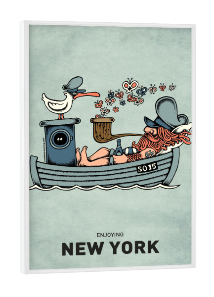 Poster mit weißem Rahmen "New York Butterfly Ship" artboxONE - Städte / New York,Reise,Streetart,Für Papa,Lustig