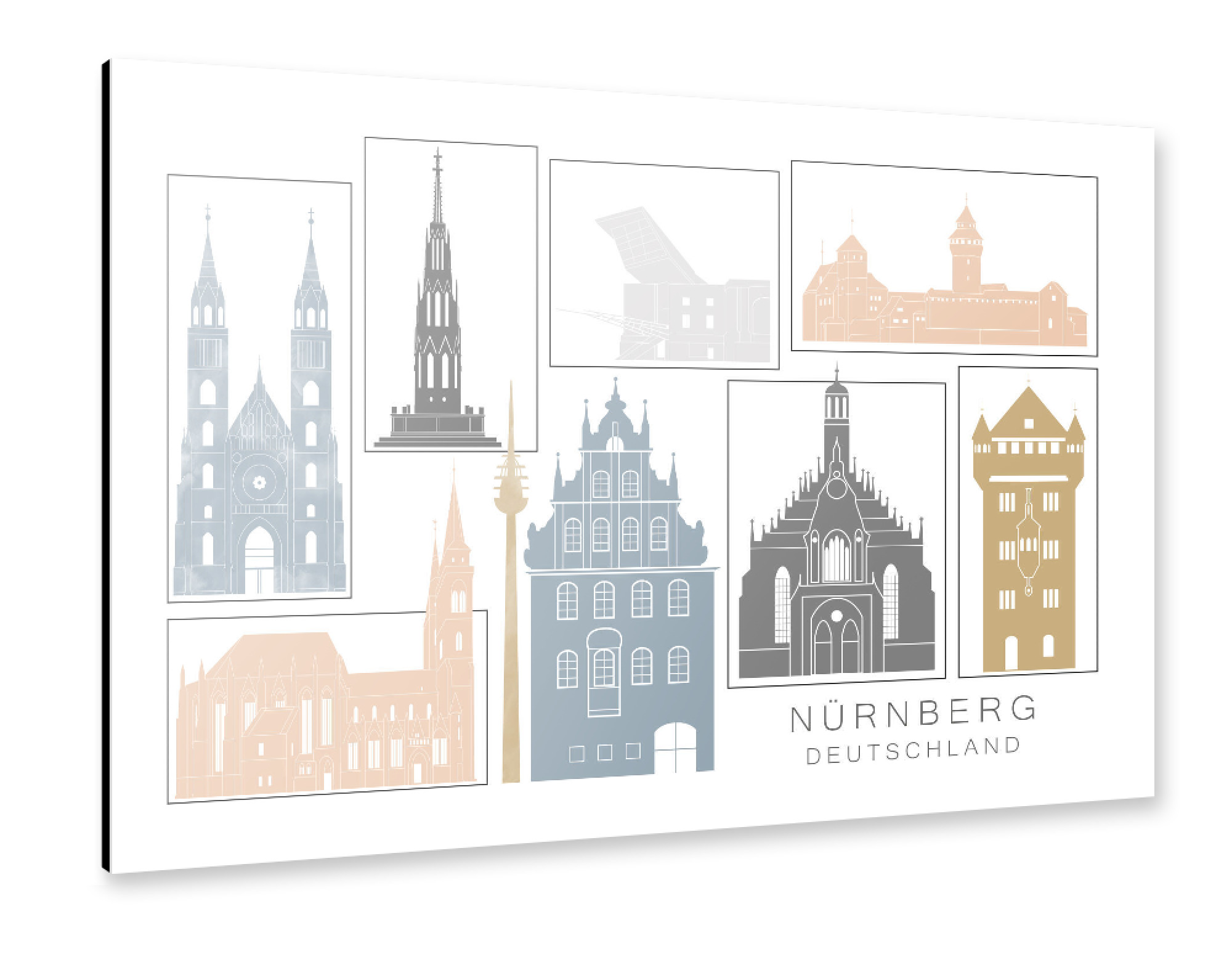 Alu-Dibond "Nuremberg skyline earth" 30x20 cm artboxONE