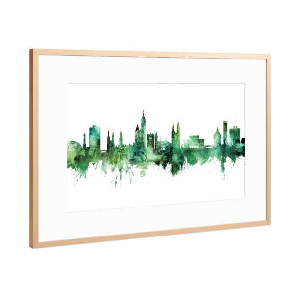 Poster mit Rahmen Kupfer "Braunschweig Germany Skyline Green" artboxONE - Städte