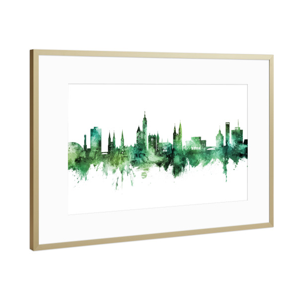 Poster mit Rahmen Gold "Braunschweig Germany Skyline Green" artboxONE - Städte