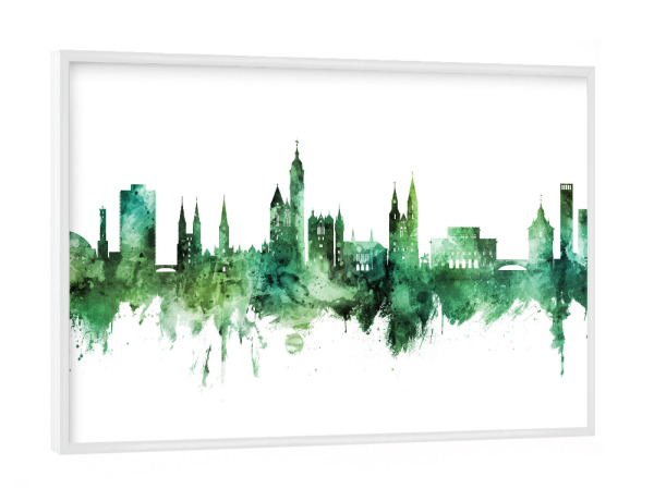 Poster mit weißem Rahmen "Braunschweig Germany Skyline Green" artboxONE - Städte
