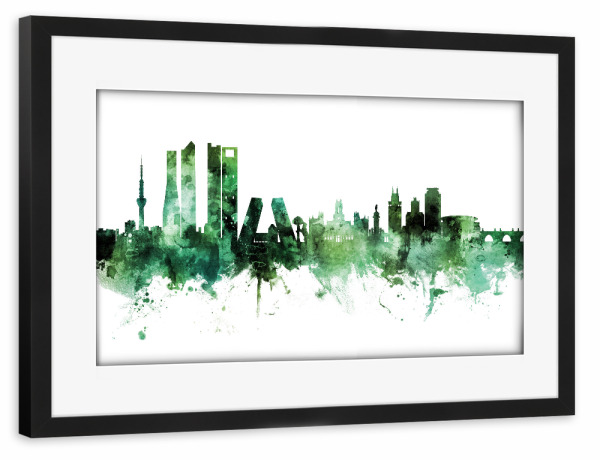 Poster mit Rahmen schwarz "Madrid Spain Skyline Green" artboxONE - Städte
