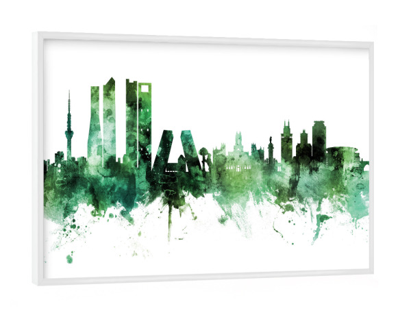 Poster mit weißem Rahmen "Madrid Spain Skyline Green" artboxONE - Städte