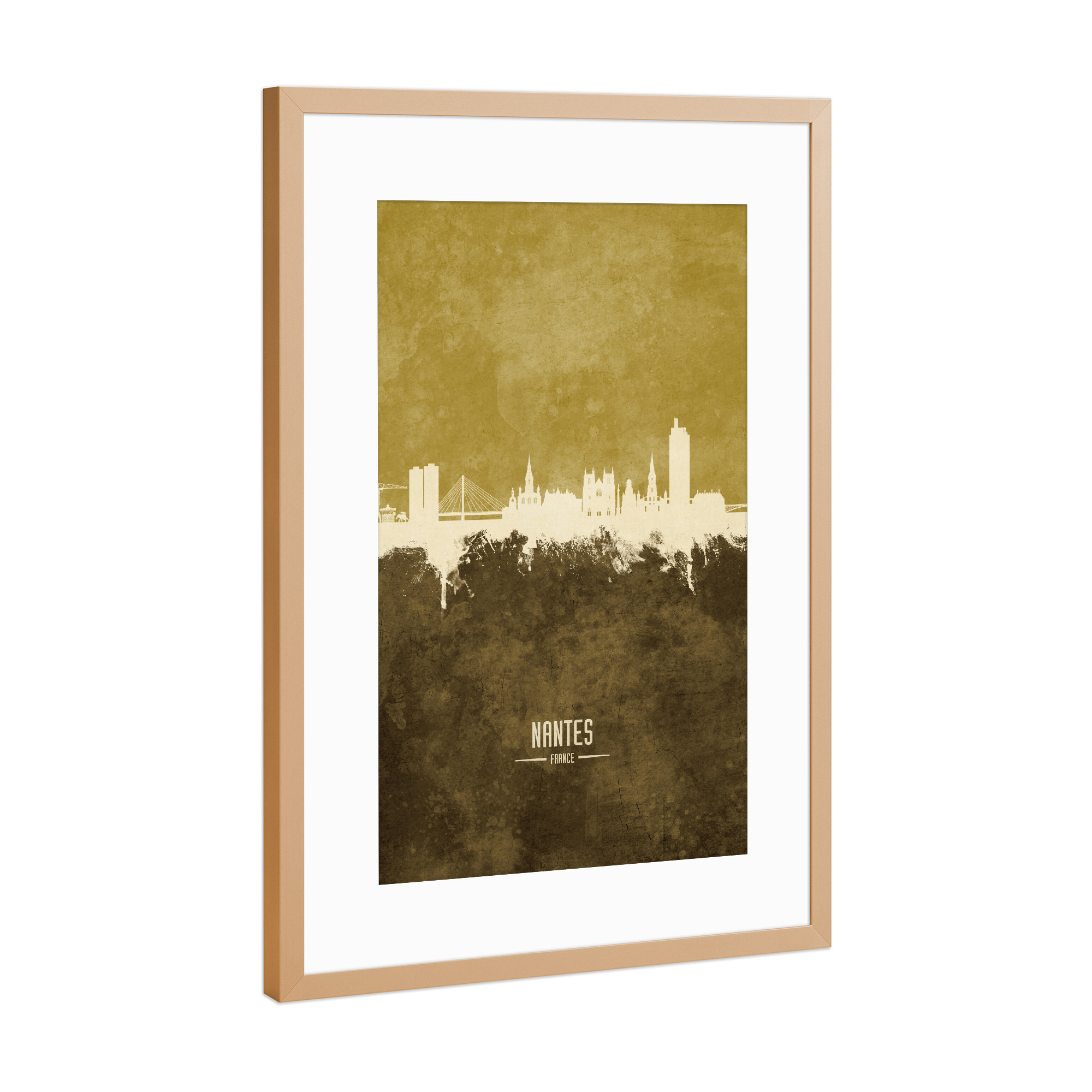 Poster mit Rahmen Kupfer "Nantes France Skyline Brown" artboxONE - Städte