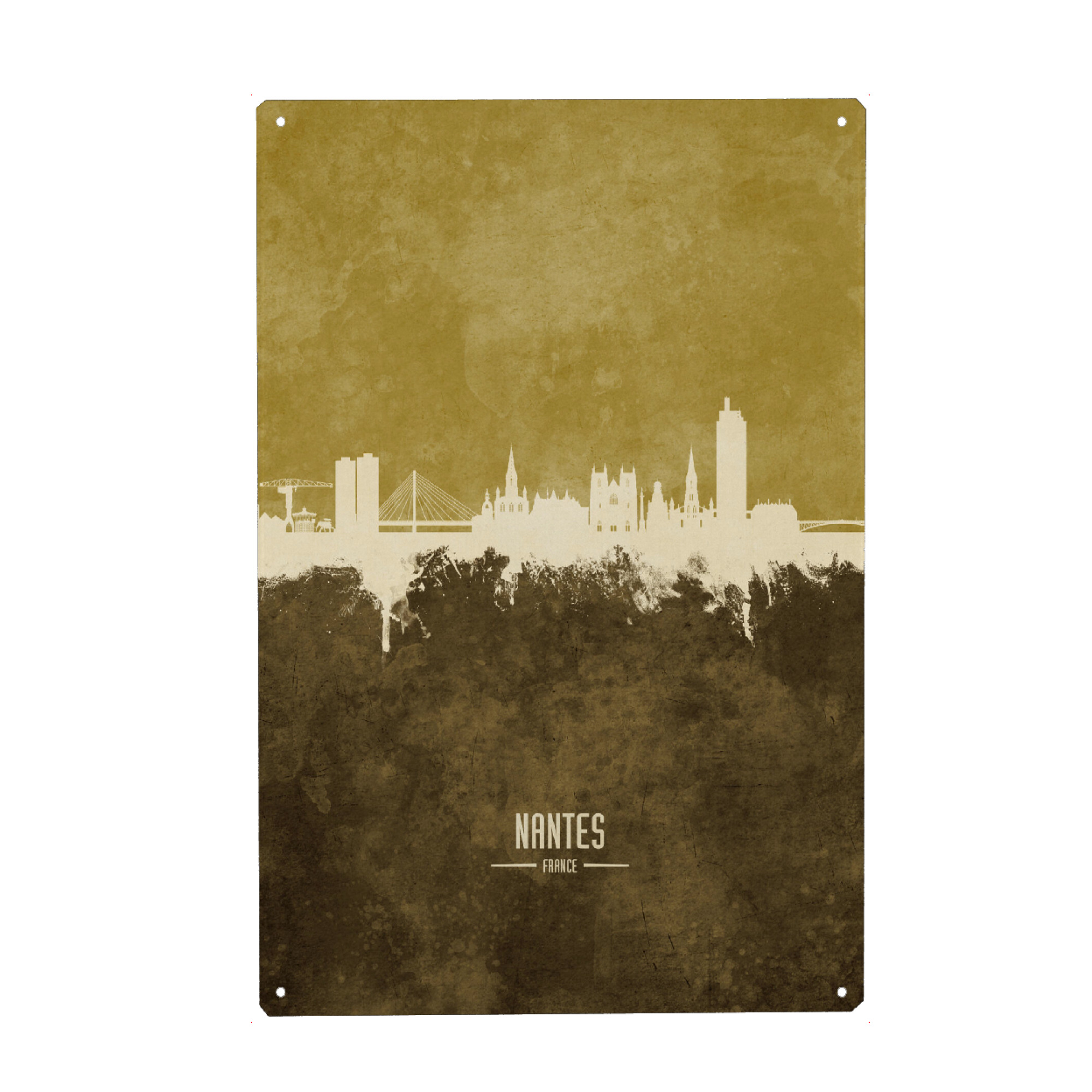 Holzbild "Nantes France Skyline Brown" artboxONE - Städte - Nantes,France,Skyline,Cityscape,Stadtbild,Watercolor,Painting,Frankreich,City,Stadt,Beige