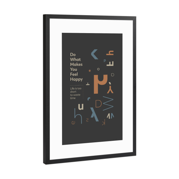 Poster mit Rahmen Schwarz (Metallic) "Feel happy" artboxONE - Typografie,Abstrakt,Geometrie,Buchstaben