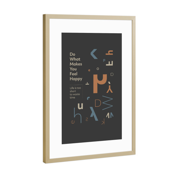 Poster mit Rahmen Gold "Feel happy" artboxONE - Typografie,Abstrakt,Geometrie,Buchstaben