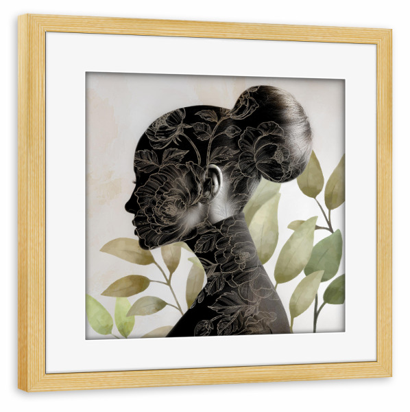 Poster mit Rahmen kiefer "Girl and Leaves" artboxONE - Floral,Menschen