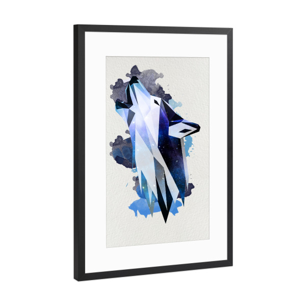 Poster mit Rahmen Schwarz (Metallic) "Wolf geometrisch" artboxONE - Tiere,Geometrie