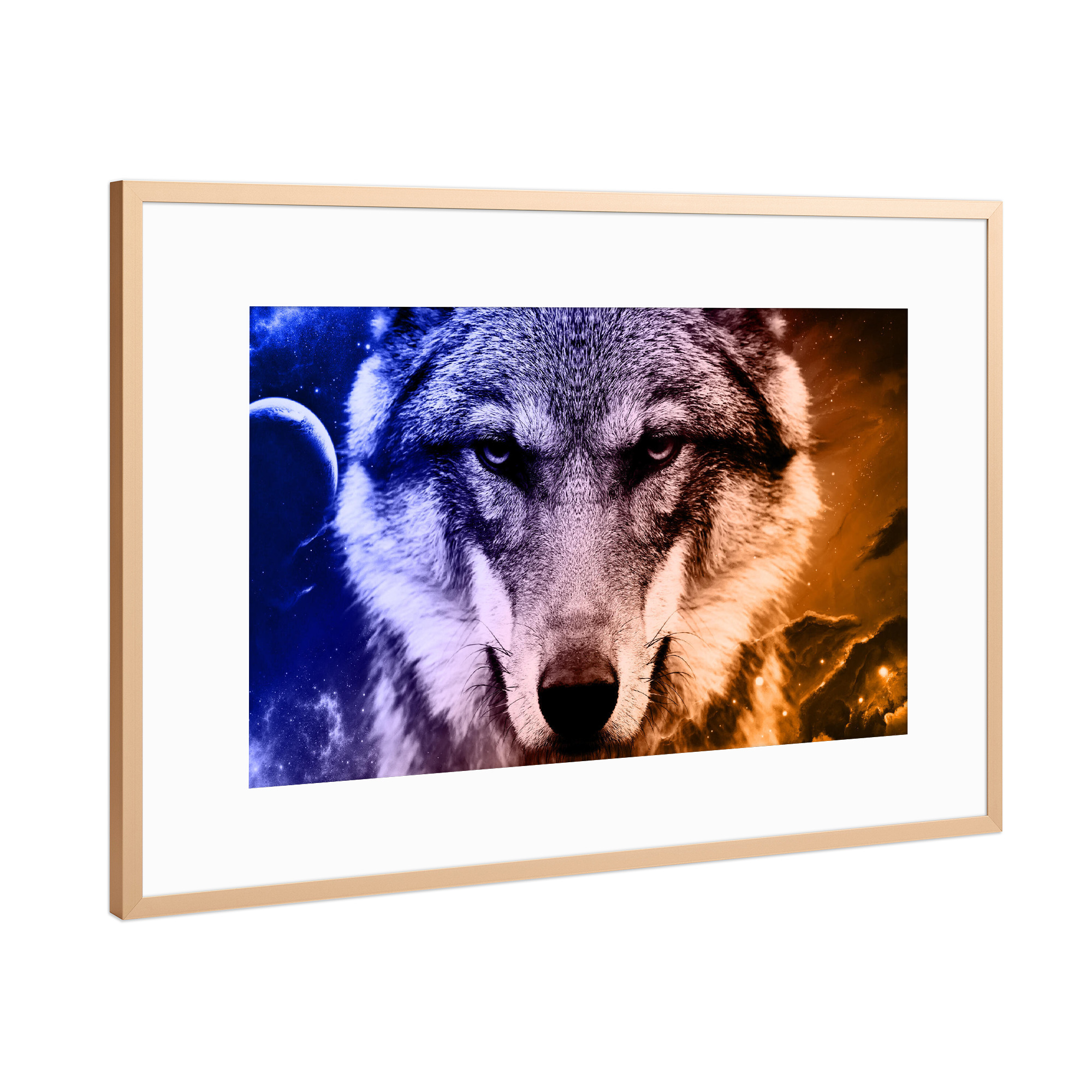 Poster mit Rahmen Kupfer "Wolf Galaxy I (matart)" artboxONE - Natur,Tiere,Galaxy