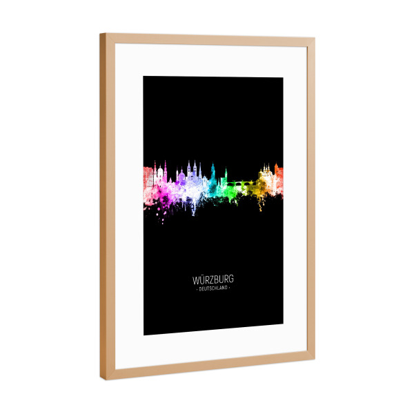 Poster mit Rahmen Kupfer "Würzburg Skyline Colour Black" artboxONE - Städte