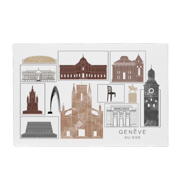 Holzbild "Geneva skyline black & brown" artboxONE - Städte,Reise,Architektur