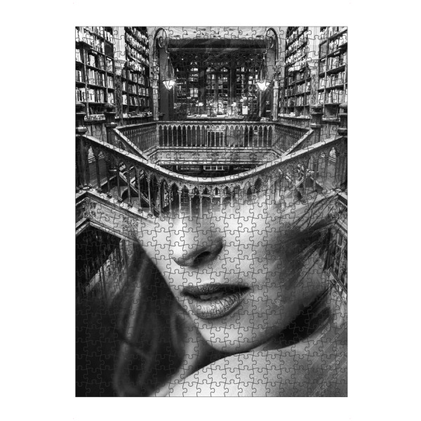Puzzle Ravensburger "Girl in the library" artboxONE - Menschen,Schwarzweiß,Architektur
