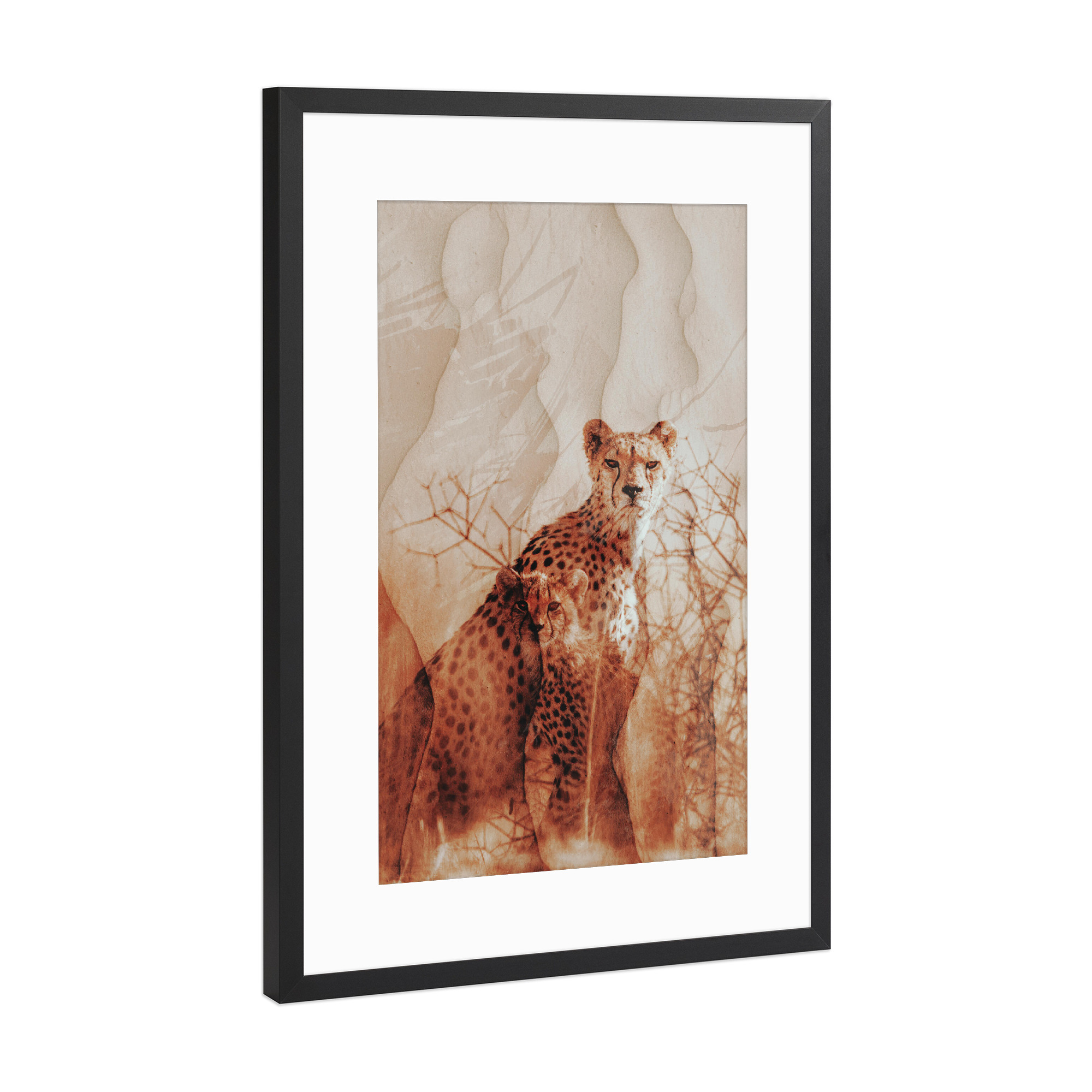 Poster mit Rahmen Schwarz (Metallic) "Beautiful cheetah family" artboxONE - Natur,Tiere