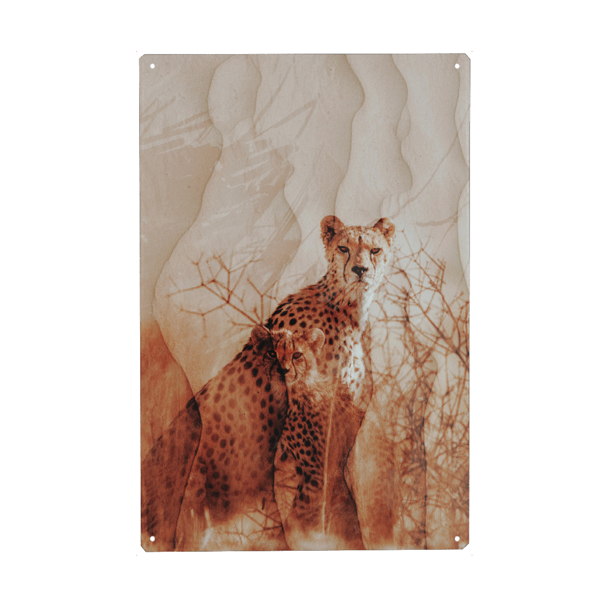 Holzbild "Beautiful cheetah family" artboxONE - Natur,Tiere