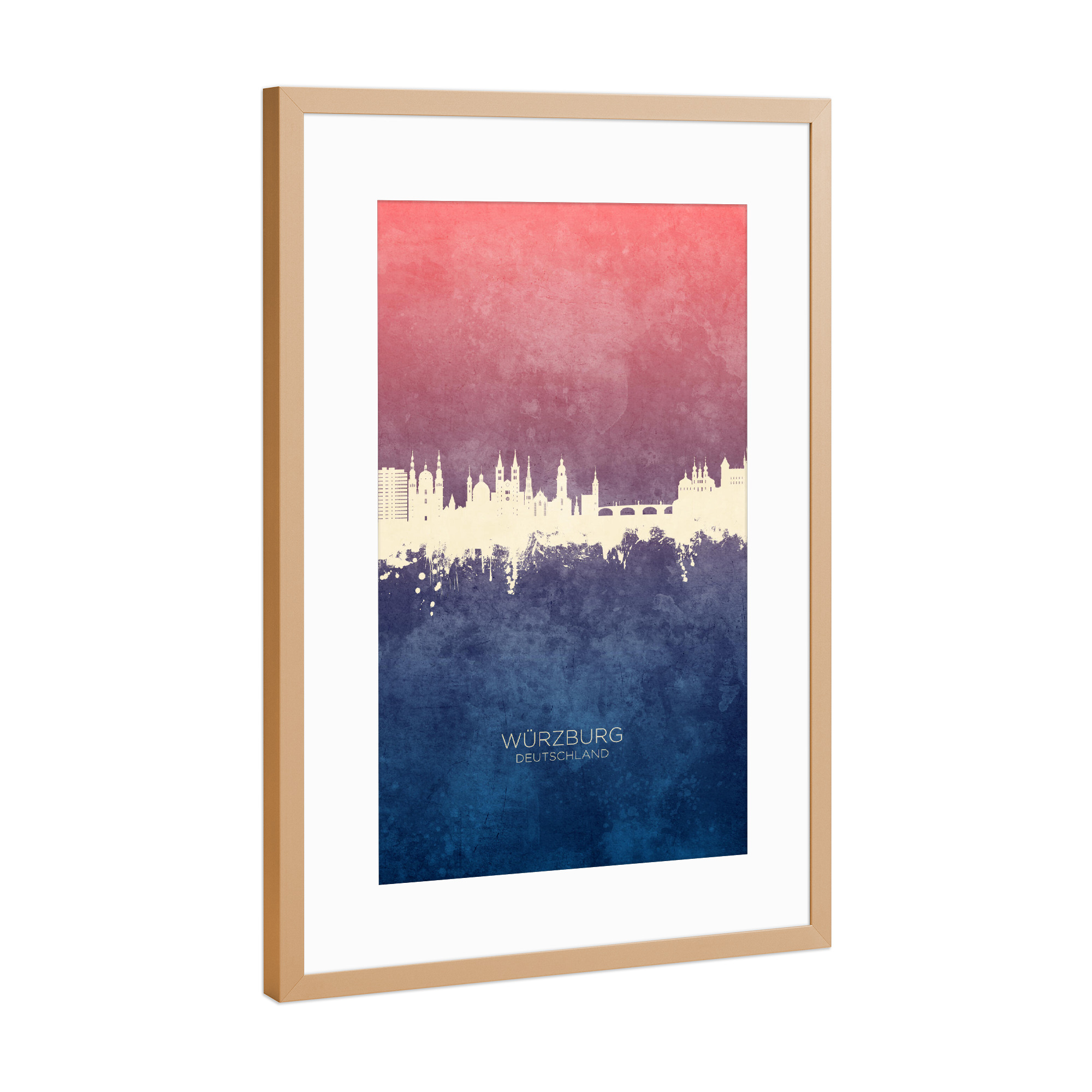 Poster mit Rahmen Kupfer "Würzburg Germany Skyline BlueRose" artboxONE - Städte