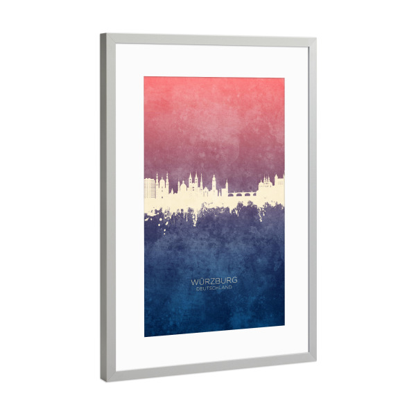 Poster mit Rahmen Silber "Würzburg Germany Skyline BlueRose" artboxONE - Städte