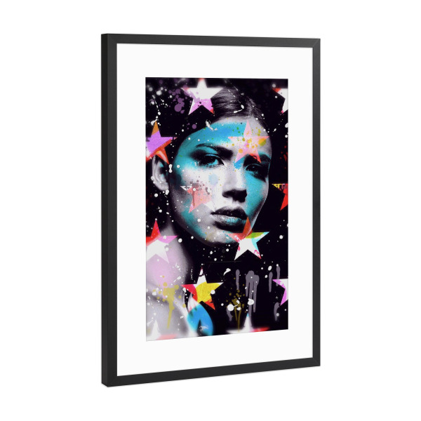 Poster mit Rahmen Schwarz (Metallic) "Girls with Stars Blue" artboxONE - Menschen,Liebe,Männer