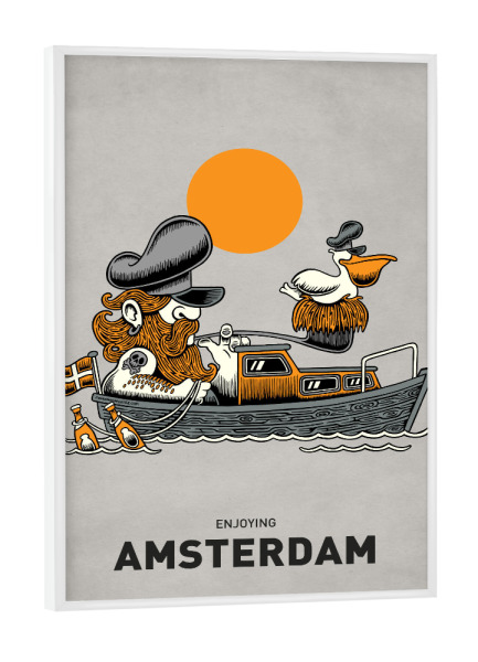 Poster mit weißem Rahmen "Amsterdam Pelican Ship" artboxONE - Städte,Reise,Streetart,Städte / Amsterdam,Lustig