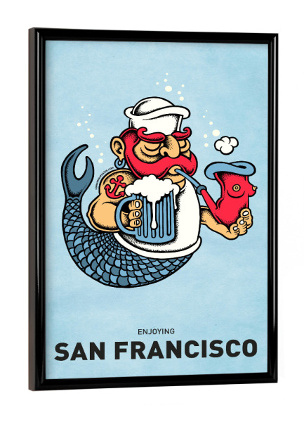 Poster mit schwarzem Rahmen "San Francisco Sailor Mermaid" artboxONE - Städte,Reise,Streetart,Städte / San Francisco,Lustig