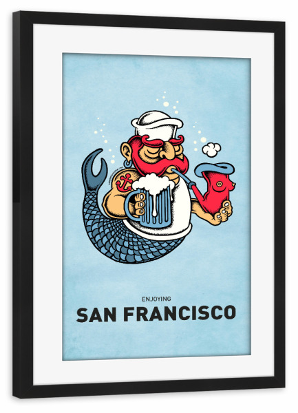 Poster mit Rahmen schwarz "San Francisco Sailor Mermaid" artboxONE - Städte,Reise,Streetart,Städte / San Francisco,Lustig
