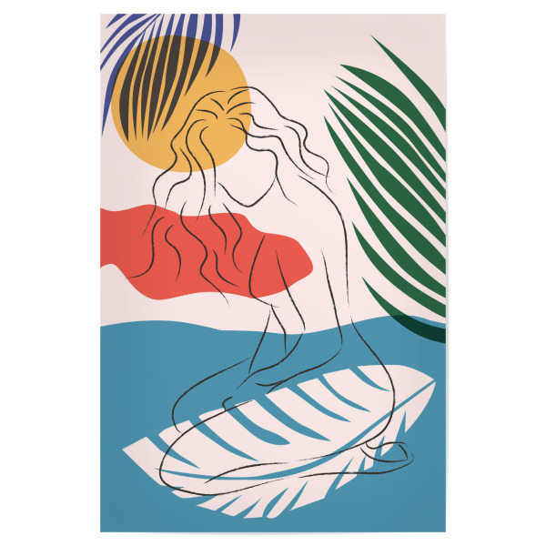 Poster "Beach Girl Maria" artboxONE - Natur,Menschen - Minimalist,Summer,Sea,Beach,Girl,Woman,Frau,Leaves,Blätter,Colorful,Bunt