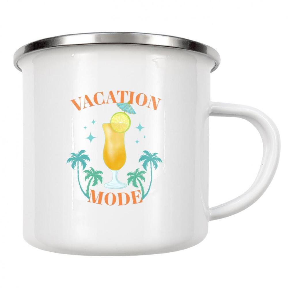 Emaille Tasse "Sommerurlaubsmodus" artboxONE - Typografie,Essen & Trinken / Obst & Gemüse,Lustig