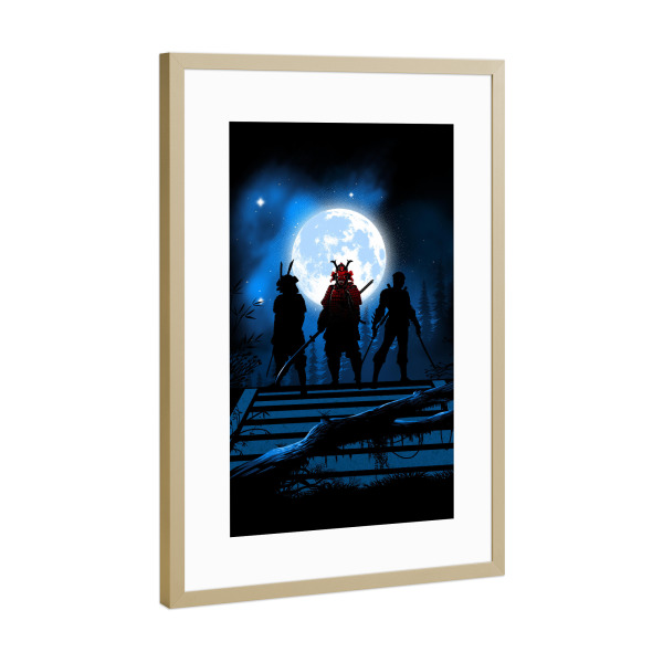 Poster mit Rahmen Gold "Two Samurai and Ninja" artboxONE - Comic,Reise / Asien,Männer