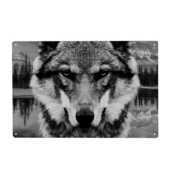 Holzbild "Wolf & Forest Closeup" artboxONE - Natur,Tiere - Wolf,Wolves,Animal,Forest,Wild,Tier,Nahaufnahme,Closeup,Natur,Nature,Raubtier,Grau,Grey