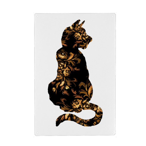 Holzbild "Black and Golden Flower Cat" artboxONE - Floral,Tiere