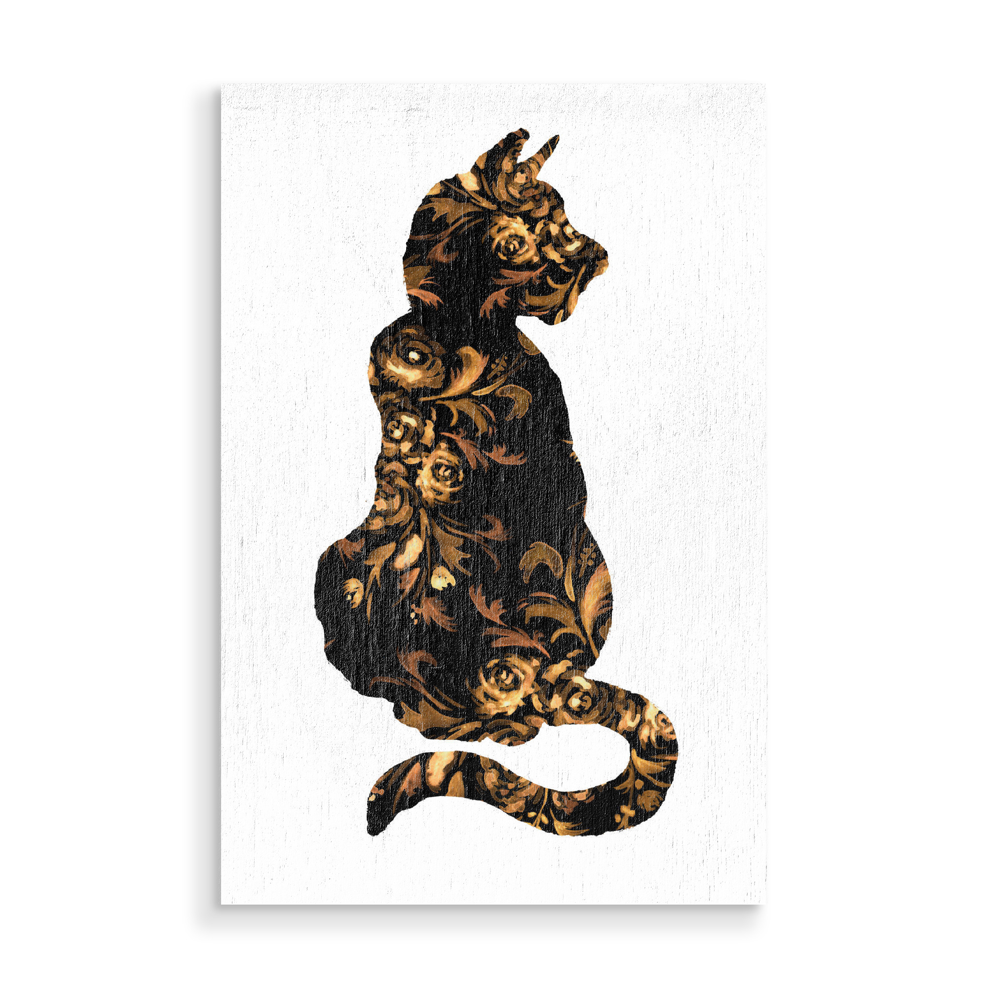 Holzbild "Black and Golden Flower Cat" artboxONE - Floral,Tiere
