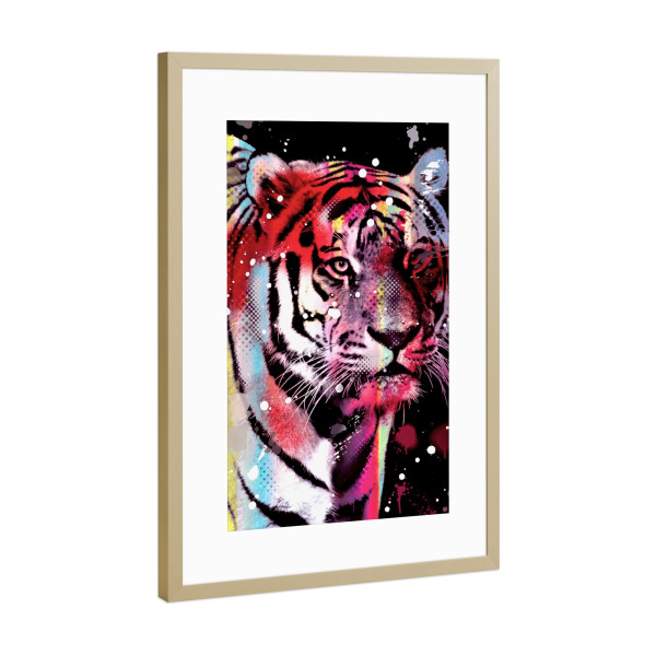 Poster mit Rahmen Gold "Pop Art Tiger" artboxONE - Tiere