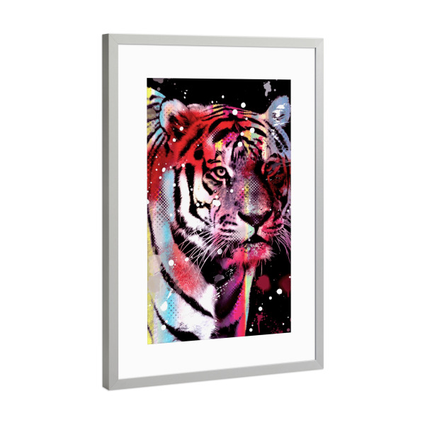 Poster mit Rahmen Silber "Pop Art Tiger" artboxONE - Tiere