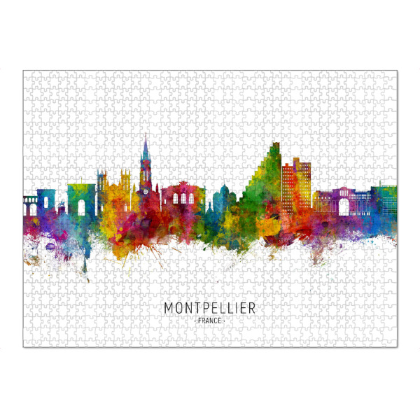 Puzzle Ravensburger "Montpellier France Skyline txt" artboxONE - Städte