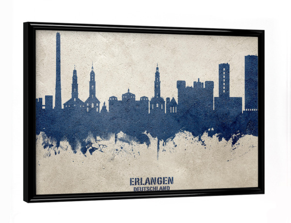 Poster mit schwarzem Rahmen "Erlangen Germany Skyline PaintBlue" artboxONE - Städte