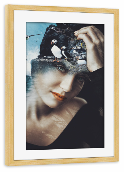 Poster mit Rahmen kiefer "Cute puffin by Tas" artboxONE - Natur,Tiere,Menschen