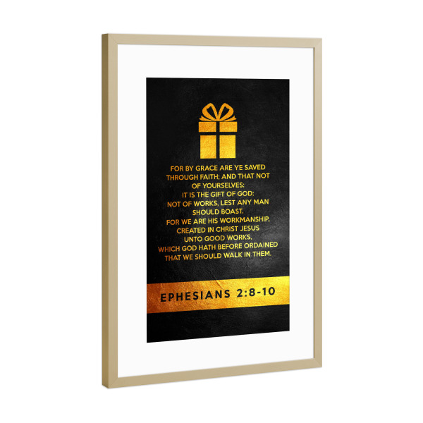 Poster mit Rahmen Gold "Ephesians 2:8-10" artboxONE - Typografie