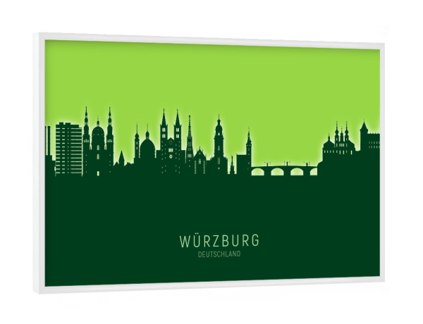 Poster mit weißem Rahmen "Würzburg Skyline Glow Green" artboxONE - Städte