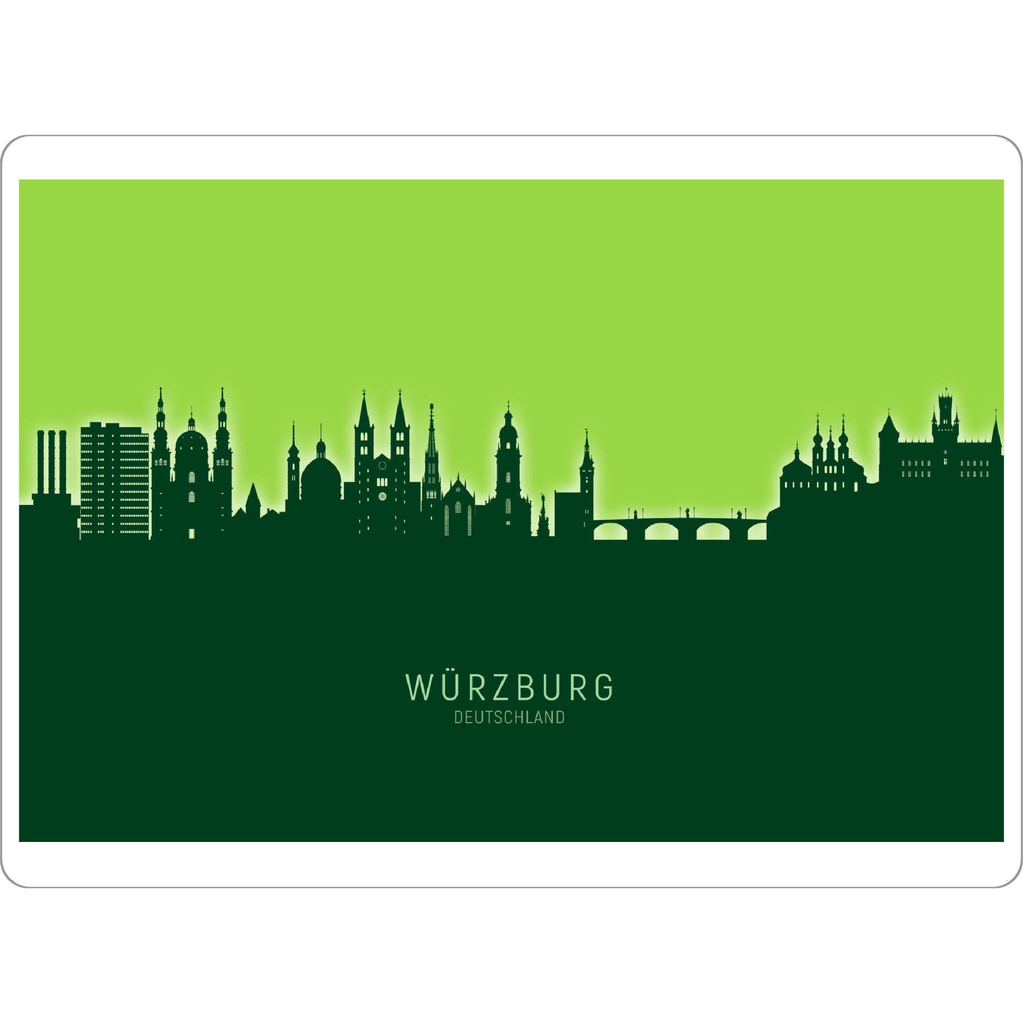 Tischset "Würzburg Skyline Glow Green" artboxONE - Städte - Würzburg,Deutschland,Skyline,Cityscape,Stadtbild,Watercolor,Painting,City,Stadt,Germany