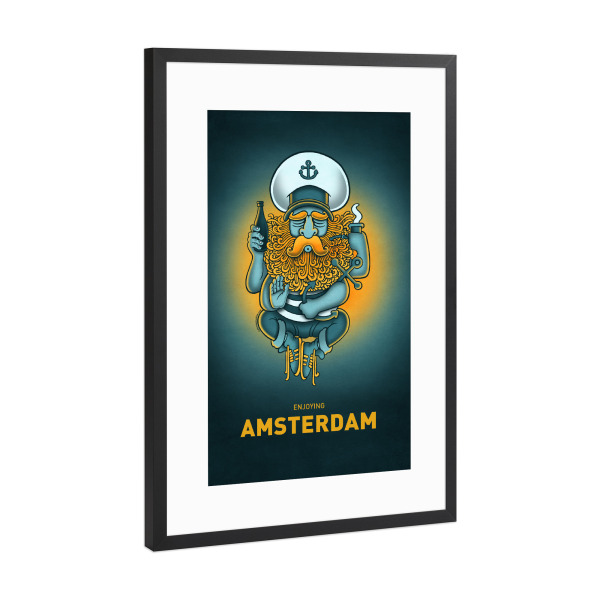 Poster mit Rahmen Schwarz (Metallic) "Amsterdam Sailorgod" artboxONE - Städte,Reise,Streetart,Städte / Amsterdam,Lustig