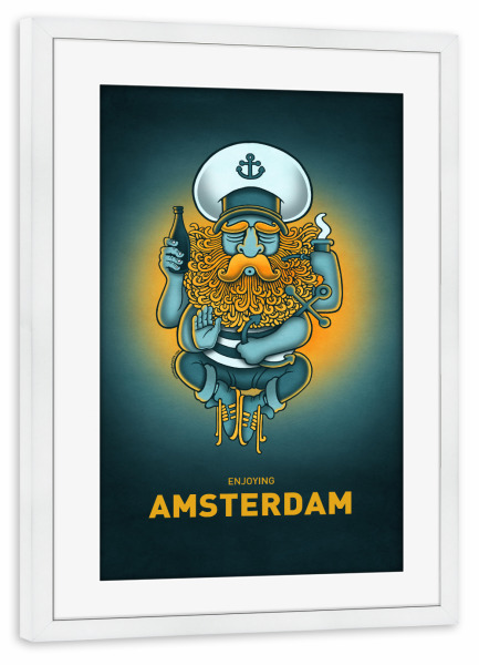 Poster mit Rahmen weiß "Amsterdam Sailorgod" artboxONE - Städte,Reise,Streetart,Städte / Amsterdam,Lustig