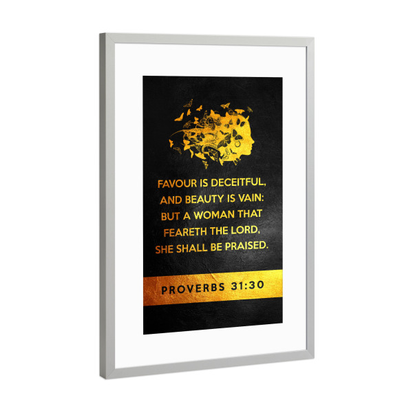 Poster mit Rahmen Silber "Proverbs 31:30" artboxONE - Typografie,Tiere,Liebe,Für Mama